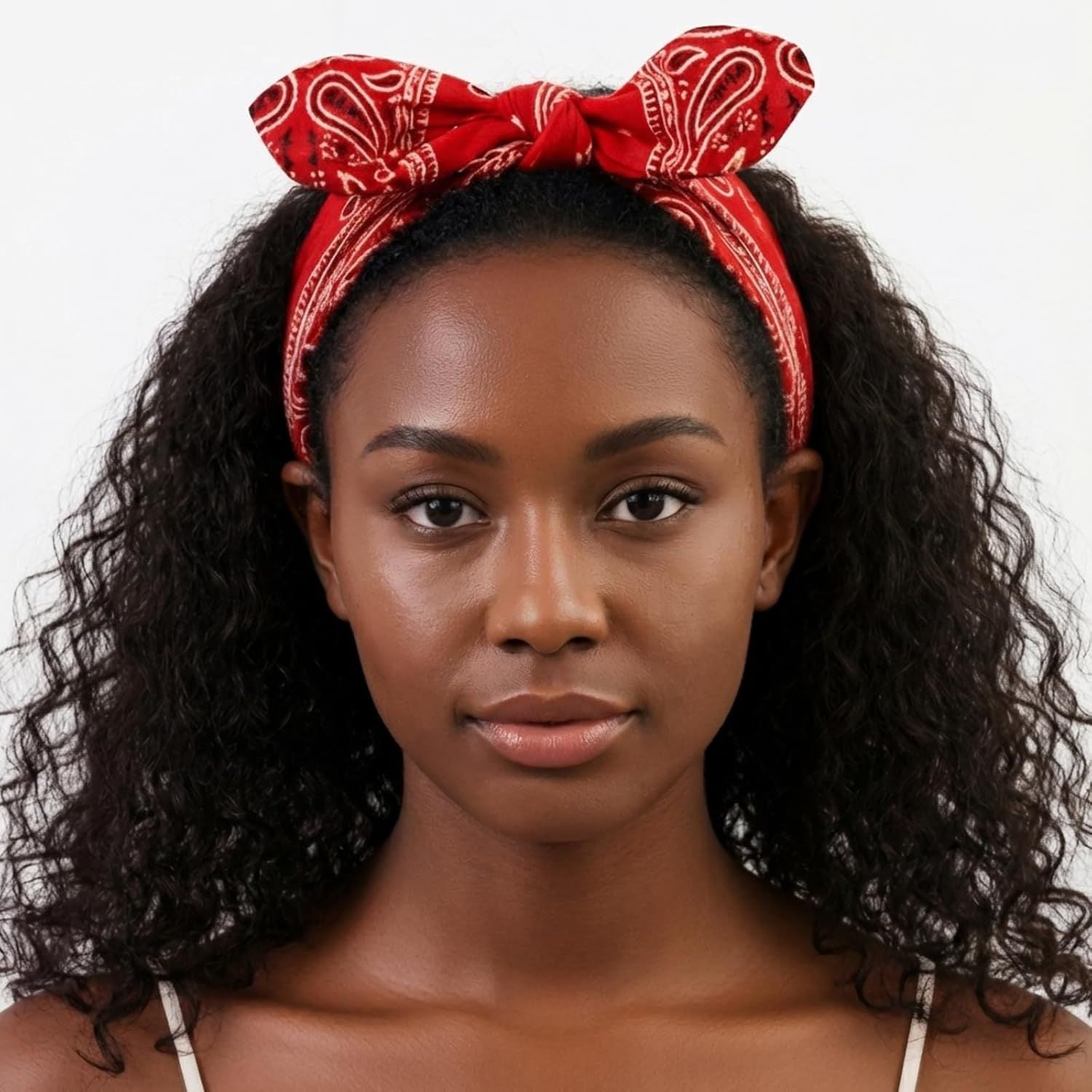 2 Pack Bandana Headbands for Women Non Slip, Cute Retro Paisley Print Hair Bows with Rabbit Ear Knot, Elastic Turban Headwraps, Vintage Boho Hair Accessories for Girls