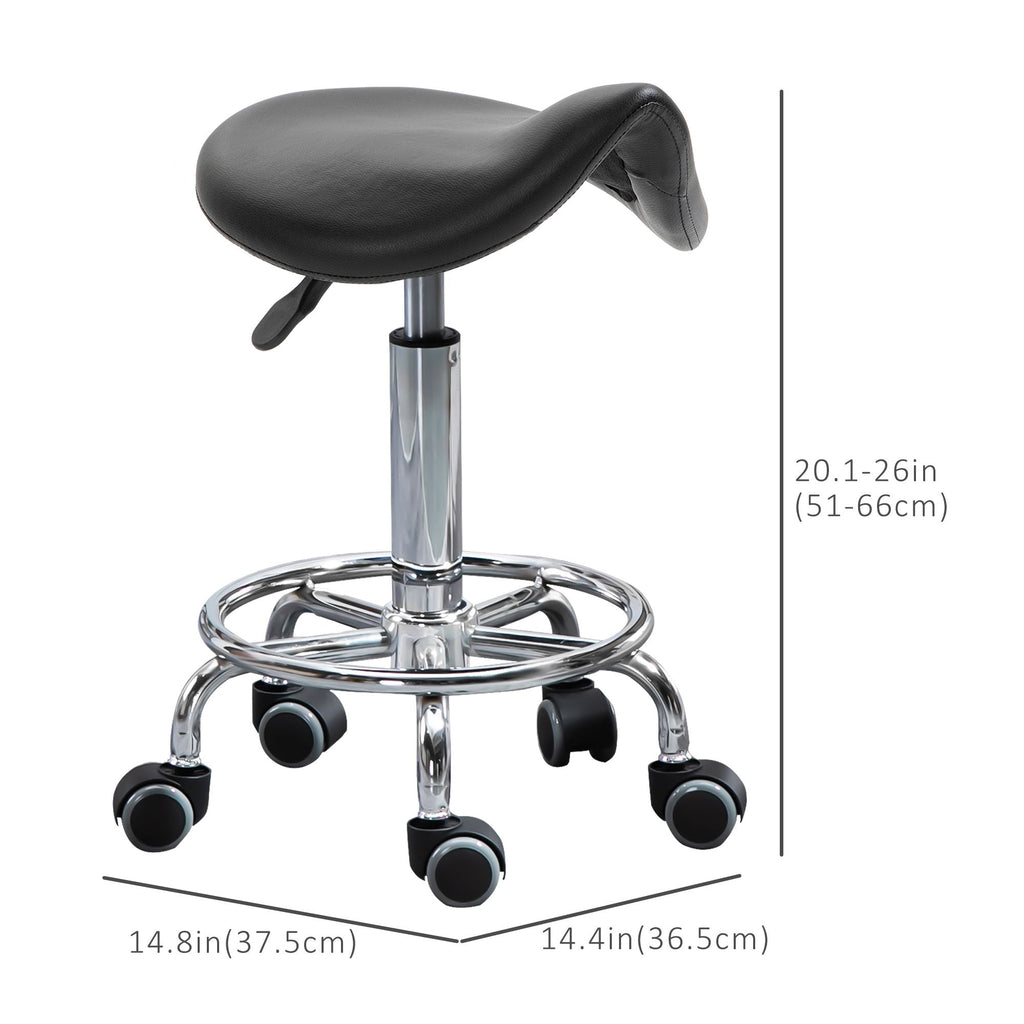 Saddle Stool PU Leather Adjustable Rolling Salon Chair Black for Massage Spa Clinic Beauty Tattoo