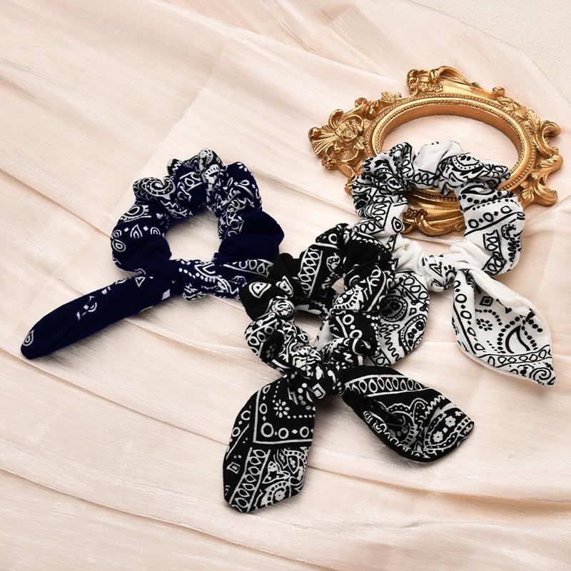 Hair Bow Scrunchy Hair Ties for Girls Ponytail Holders for Women Bunny Ear Scrunchies 3Pcs