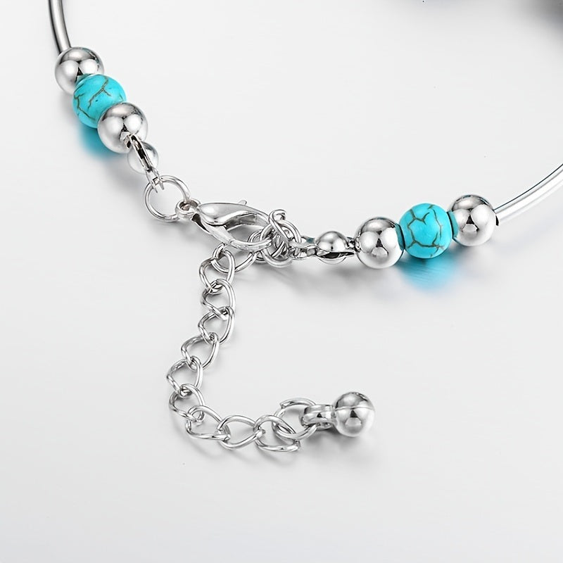 Charm Vintage Jewelry Silver Natural Turquoise Women Girl Butterfly Bracelet Chain Beads Bracelet & Bangle Wedding Gift