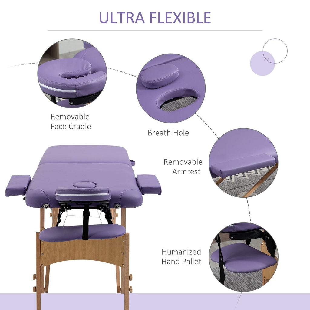 Portable Massage Table 72 Inch Adjustable Spa Bed Foldable Facial Couch with Carry Case Purple