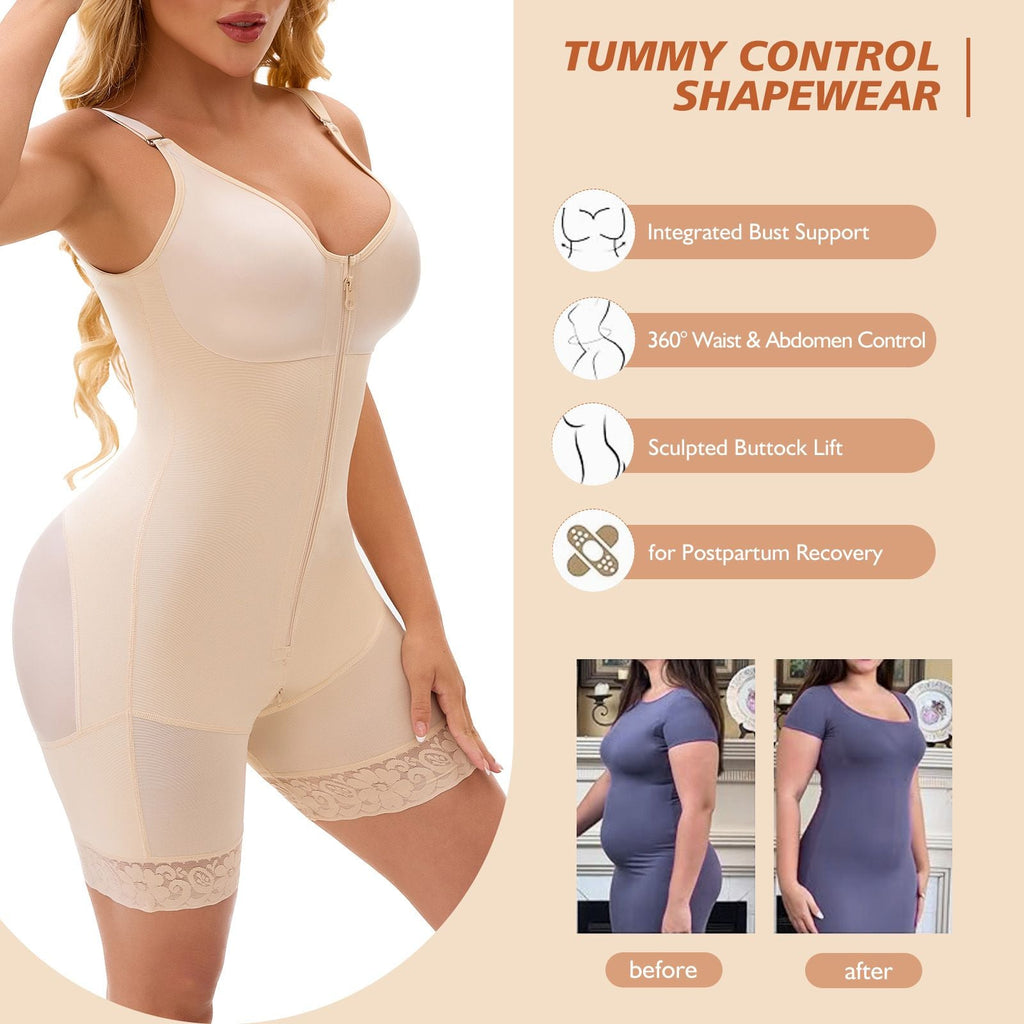 Fajas Colombianas Postpartum Full Shapewear for Women Tummy Control Body Shaper Butt Lifter with Zipper Crotch
