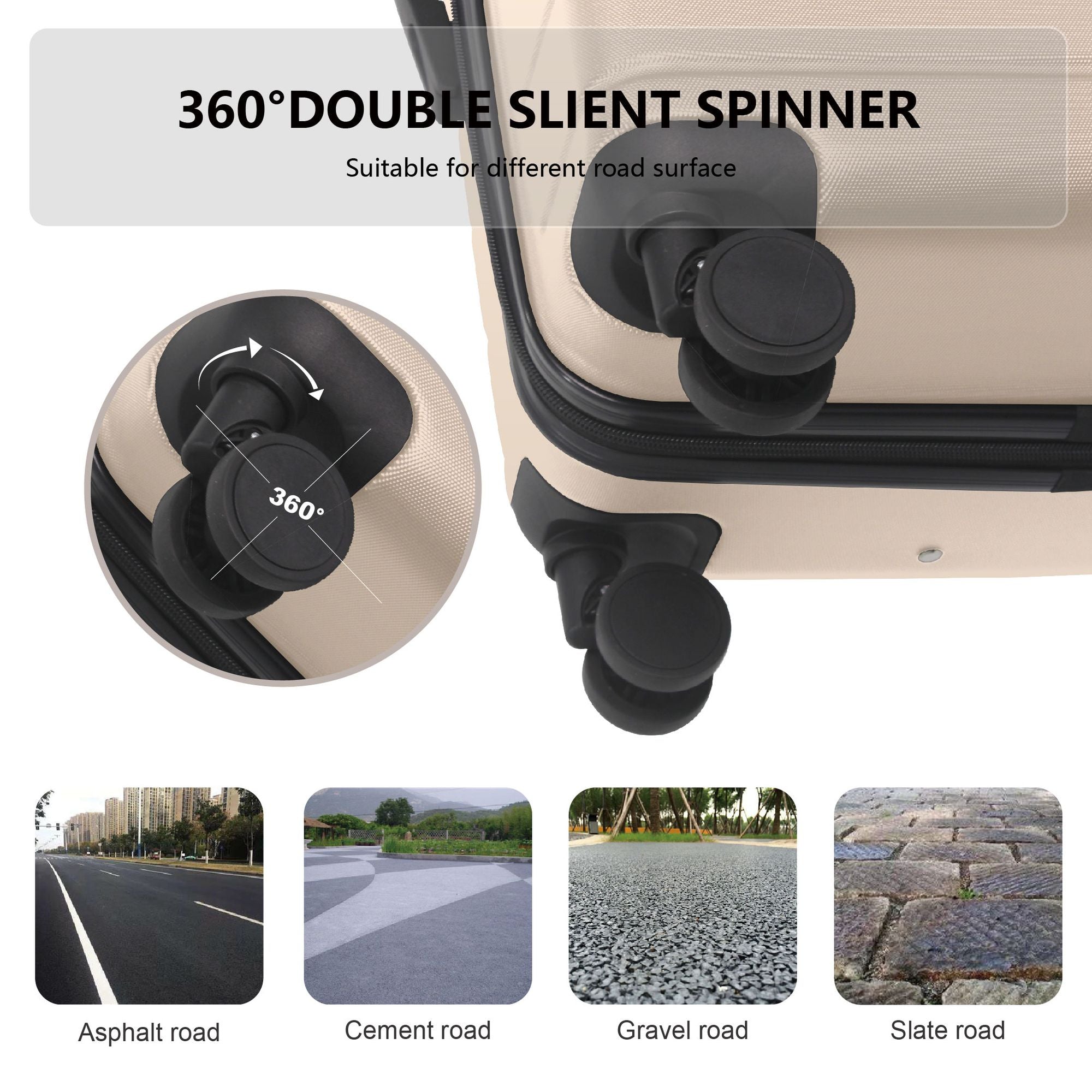 Luggage Sets ABS Hardshell 3pcs Luggage, Lightweight Durable Suitcase sets Spinner Wheels Suitcase with TSA Lock 20''24''28'' Available(Beige)