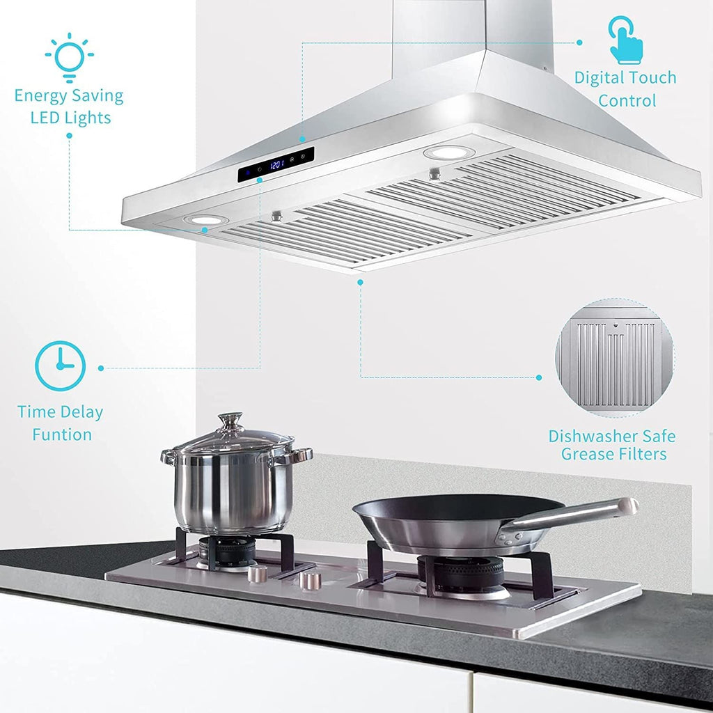 30/36 inch Range Hood 700CFM Wall Mount Stainless Steel Touch Control 3-speed Stove Vent