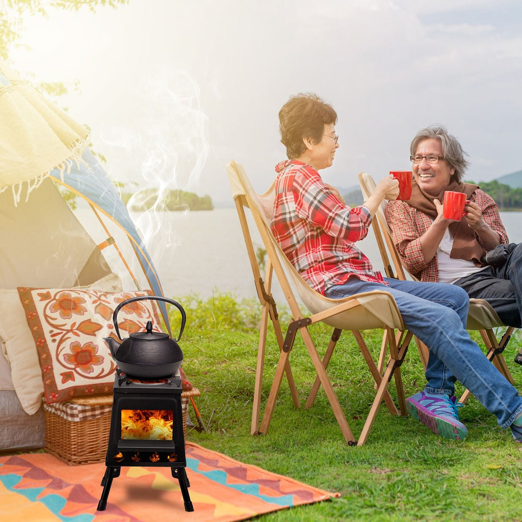 Portable Camping Stove with Detachable Iron Panels Black 27x27x34cm Lightweight Foldable Outdoor Wood Burning Fire Pit for Picnic BBQ Hiking Backpacking Compact Campfire Cooking Heater