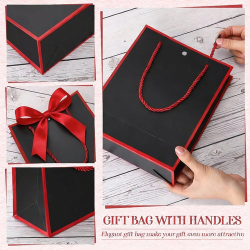 12 Pcs Paper Gift Bags with Handle 9x7x3.15'' Thank You Gift Bags with Bow Ribbon for Holiday Valentines Wedding Bridal Baby Shower Birthday Party