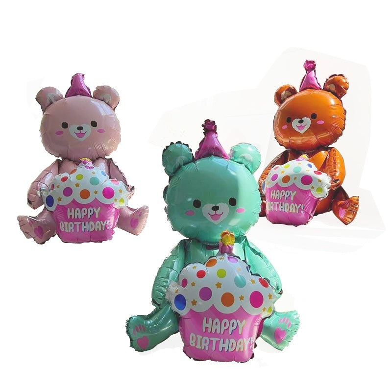 1PCS 4D birthday bear foil balloon Hug Cake Bear valentine hearts bear Balloon Birthday Party Decorations