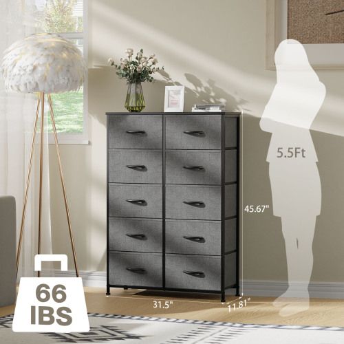 Bedside Table For Bedroom With 10 Fabric Drawers Storage Cabinet Steel Frame Closet For Clothes Storage Display Cabinet