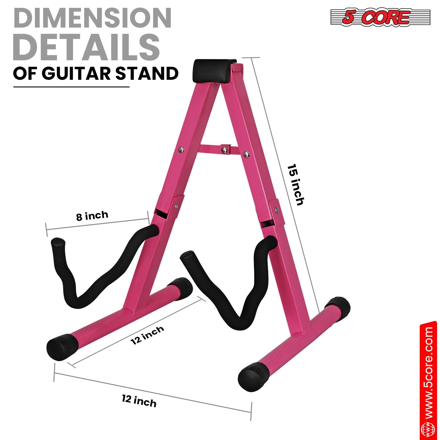 5 CORE Double Guitar Stand Floor 2Pcs Adjustable Heavy Duty A Frame Universal Folding Acoustic Electric Bass Mandolin Banjo Violin Holder Stands For On Stage Studio - GSS BPNK 2PCS