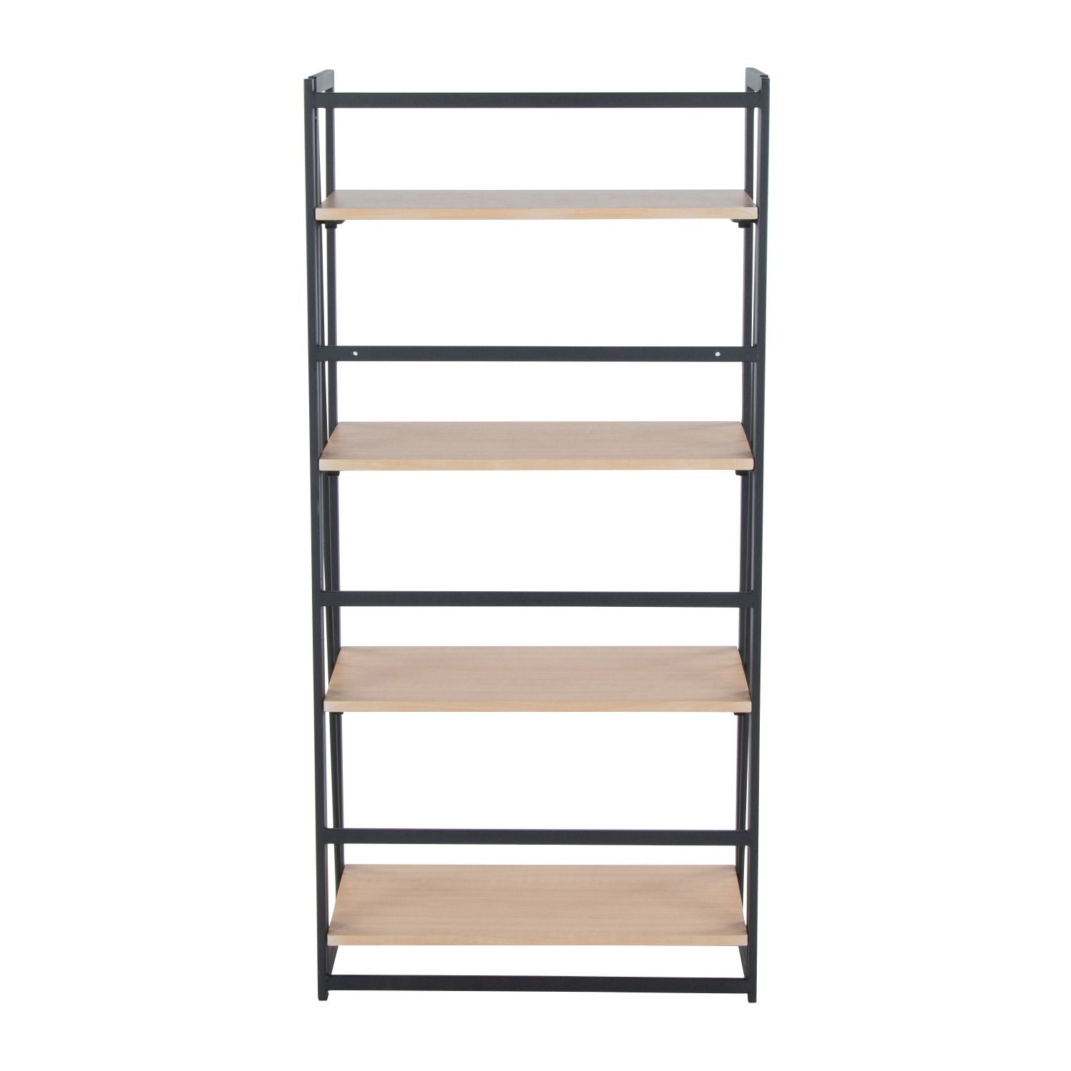 Dakota Contemporary Bookcase in Black Painted Metal and Natural Wood by
