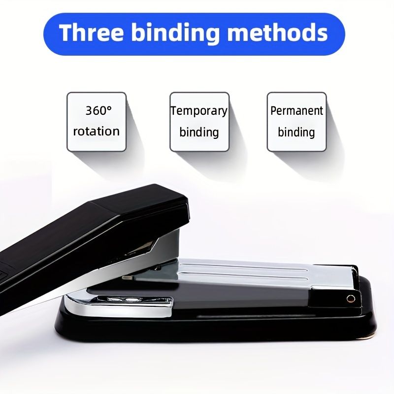 1 Piece 360° Rotatable Stapler, Black Non-slip Desktop Stapler, Can Bind 50 Staples, Bind 25 Sheets Of Paper, For Office, School Booklet Or Book Binding, Paper Binding