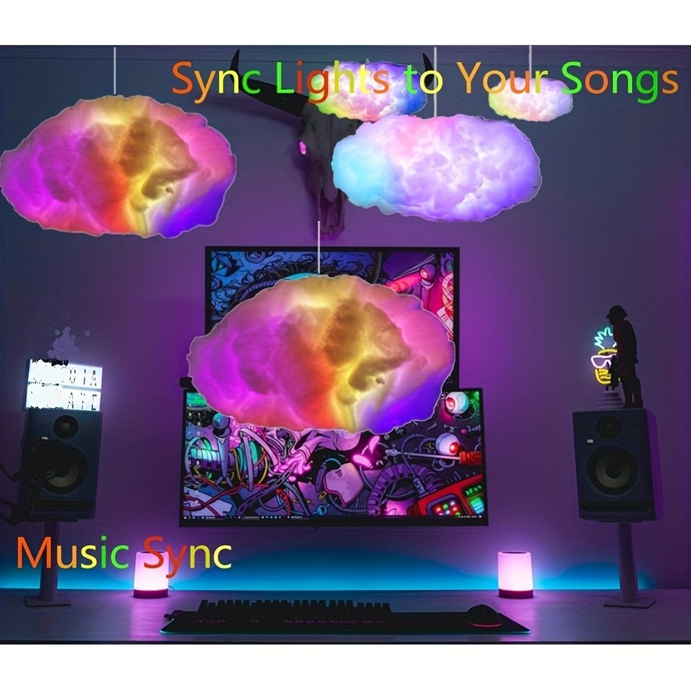 3D Big Cloud Light Kit, Music Sync RGB Multicolor Changing Strip Lights DIY Decorations Cloud Light Lamp For Gaming Room Home Bedroom Party Decor -1Pack
