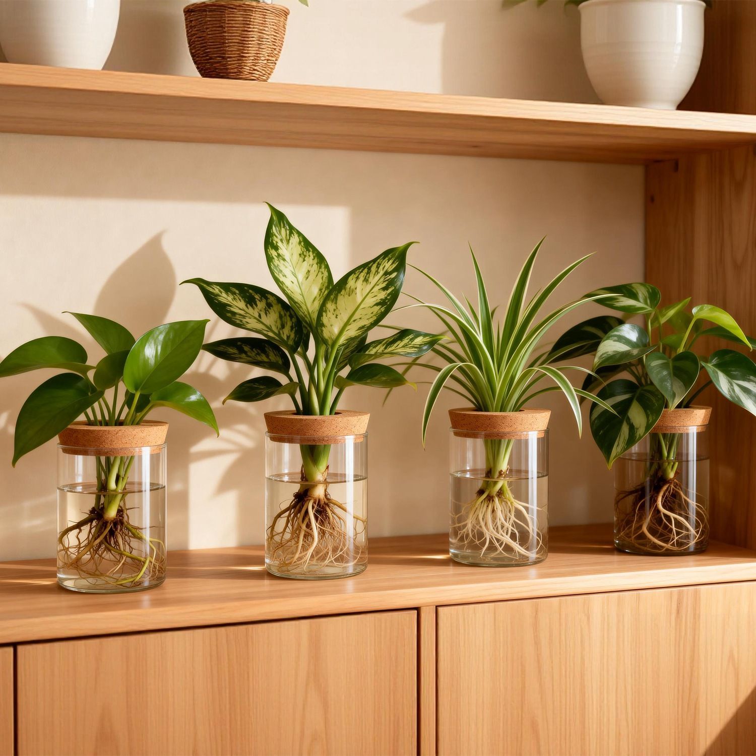 4Pack Glass Propagation Stations For Plants Indoor Glass Planters Hydroponic Plant Vases 2 Large 2 Small for Plant Cuttings Flower Arrangements