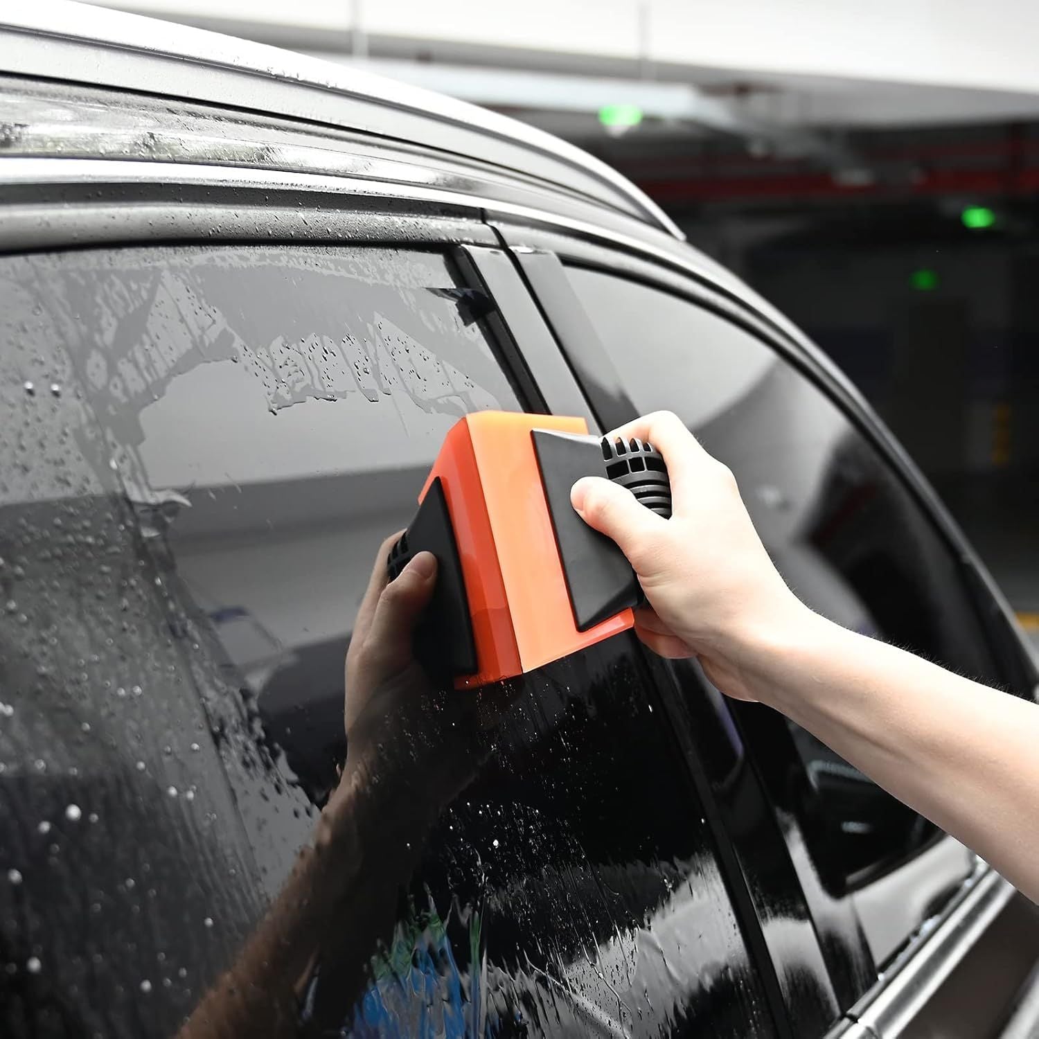 6'' Small Silicone Squeegee 5-inch Handy Small Rubber Window Shower Squeegee Auto Water Blade for Car Windshield, Window, Mirror, Glass Door, Ice Snow Removal Scraper Tool (Blue and Orange)