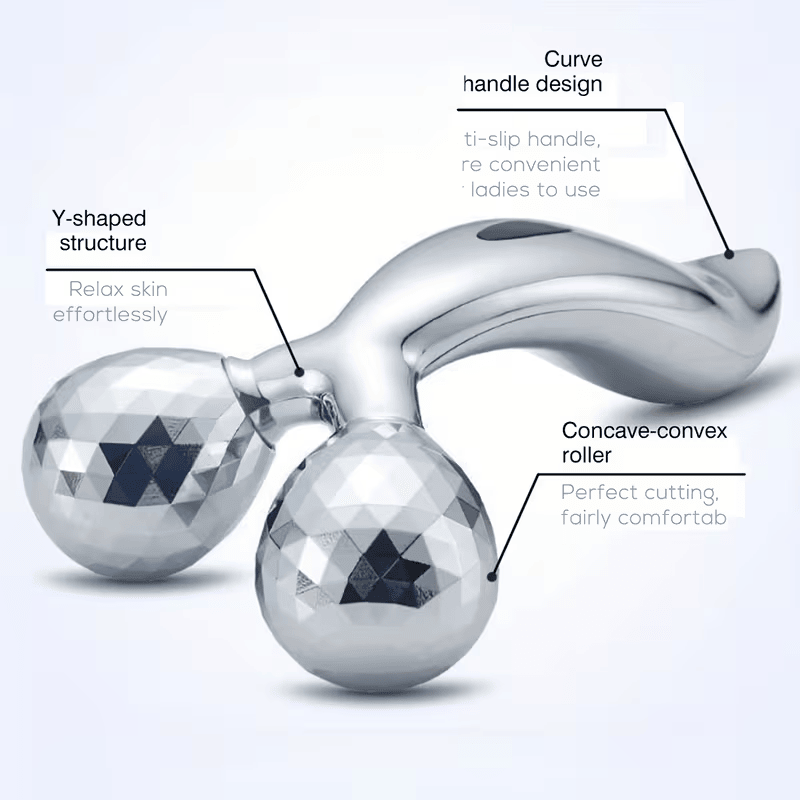 1 piece 3D manual roller massager, 2 pieces circular Y-shaped 360° rotating face, neck and full body relaxation device, facial massage relaxation beauty and skincare tool, silver