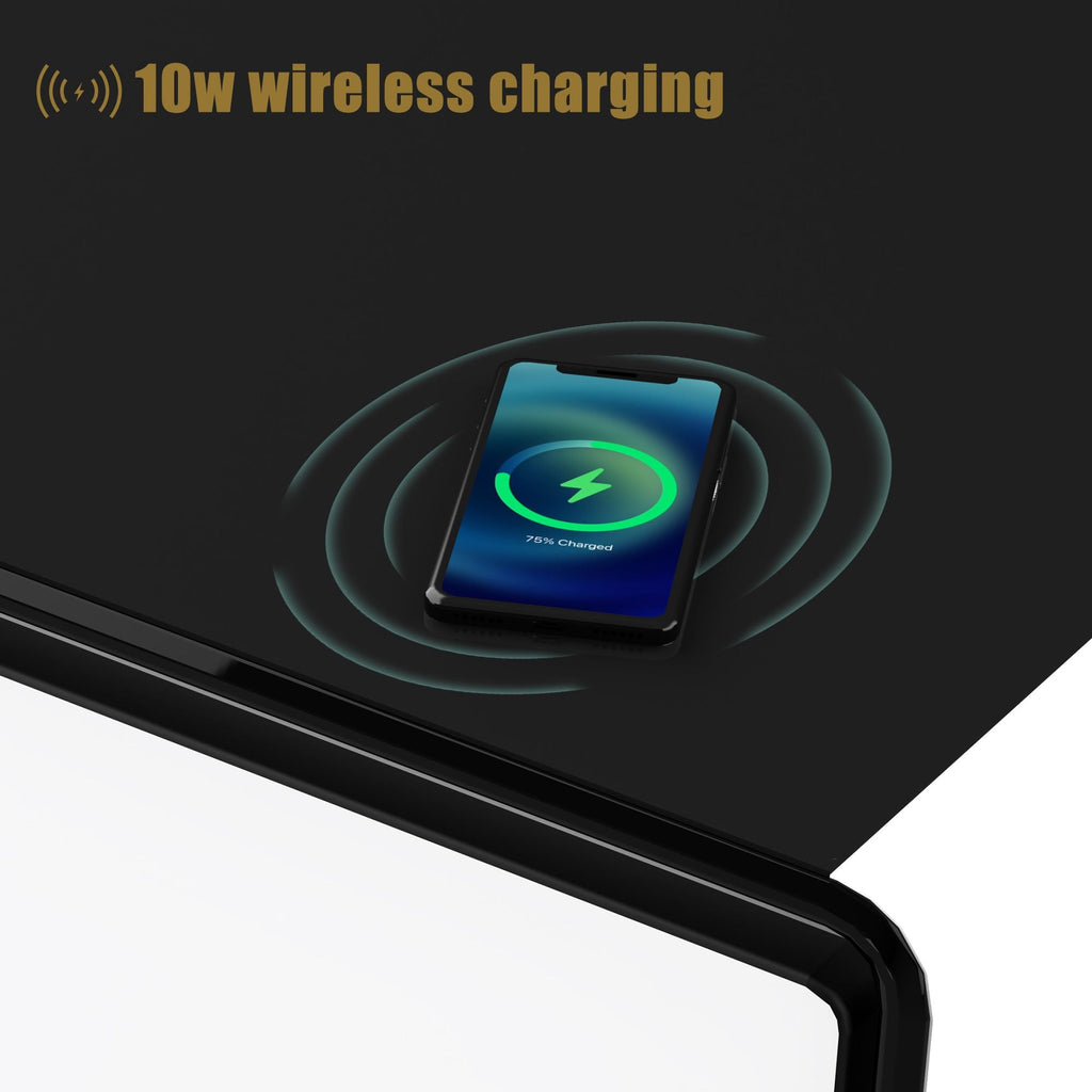 Modern Smart mini Coffee Table with Built in Fridge;  Outlet protection; Wireless charging module; Mechanical temperature control; Power socket; USB interface And power interface.