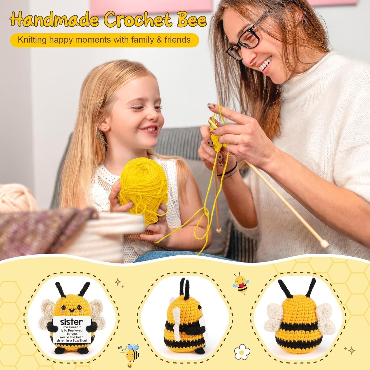 Sister Gifts for Christmas, Sister Birthday Gift, from Sis/Brother, Unique Stocking Stuffer for Women Sis Valentines Mothers Day for Her, Funny Easer Decorations, Cute Handmade Bees