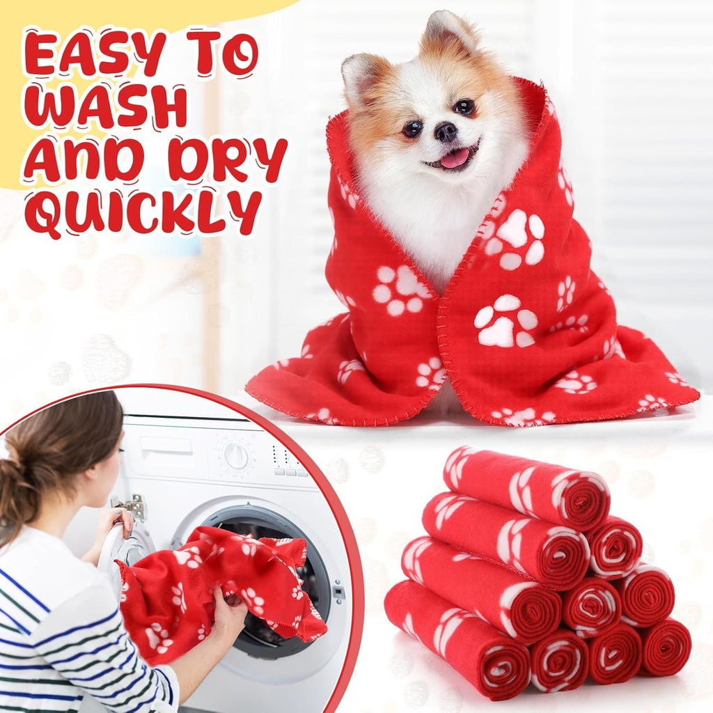 10 Pieces Pet Blankets with Paw Print Dog Cat Fleece Blankets Soft Warm Sleep Mat Pad Bed Cover for Kitten Puppy and Other Small Animals, 24 x 28 Inch