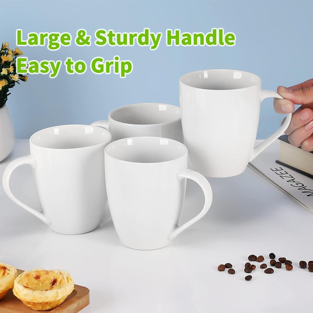 White Coffee Mugs Set of 4, 16 Ounce Mug with Handles, Ceramic Coffee Cups, Porcelain Mugs Sets, Large Coffee Mugs for Coffee, Tea, Hot Cocoa, Milk, Microwave and Dishwasher Safe