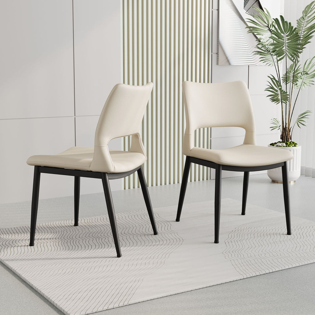 Modern minimalist black PU leather Dining Chairs Set of 2, comfortable backrest design, metal leg support, suitable for restaurants, kitchens, and offices.
