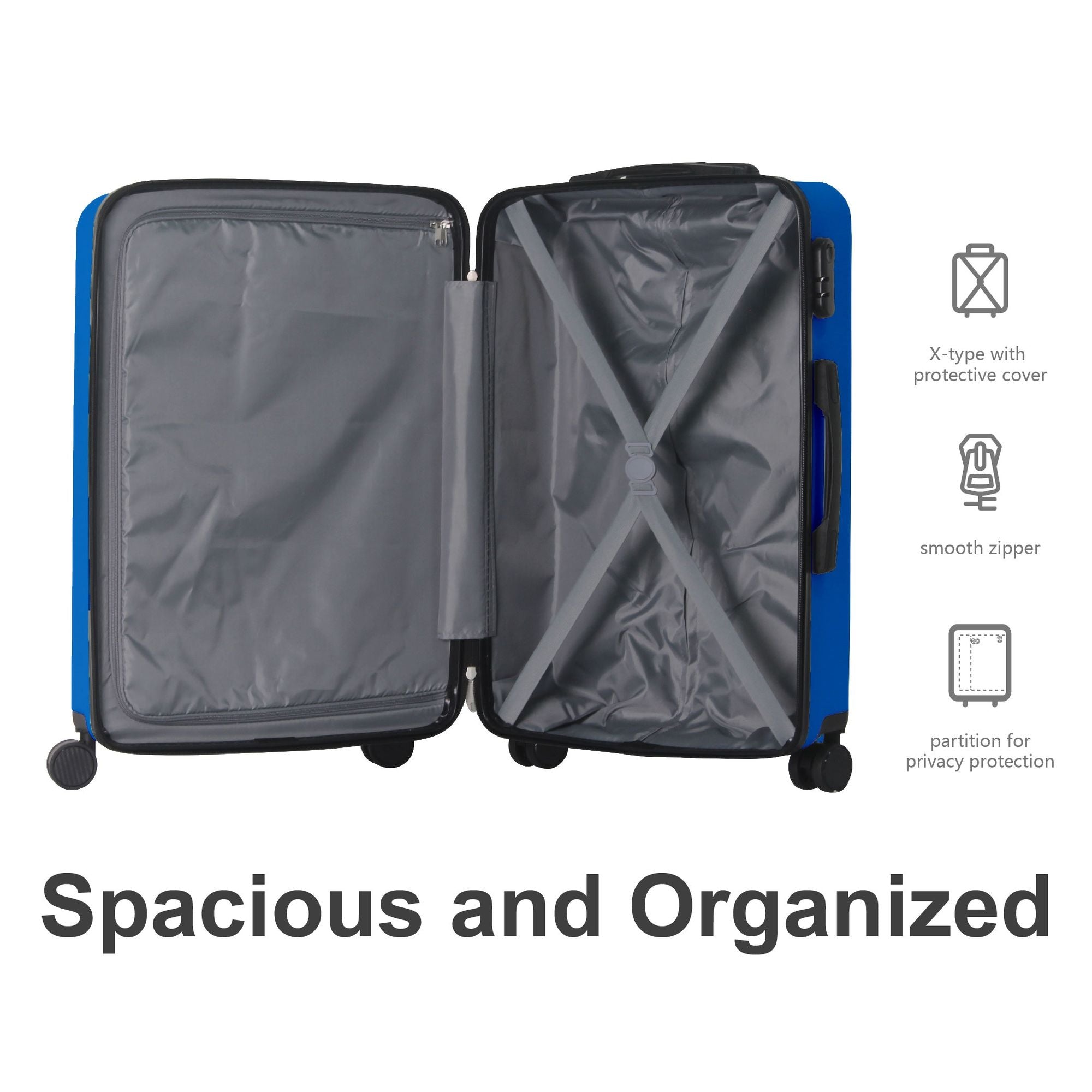Luggage Sets ABS Hardshell 3pcs Luggage, Lightweight Durable Suitcase sets Spinner Wheels Suitcase 20''24''28'' (BLUE)