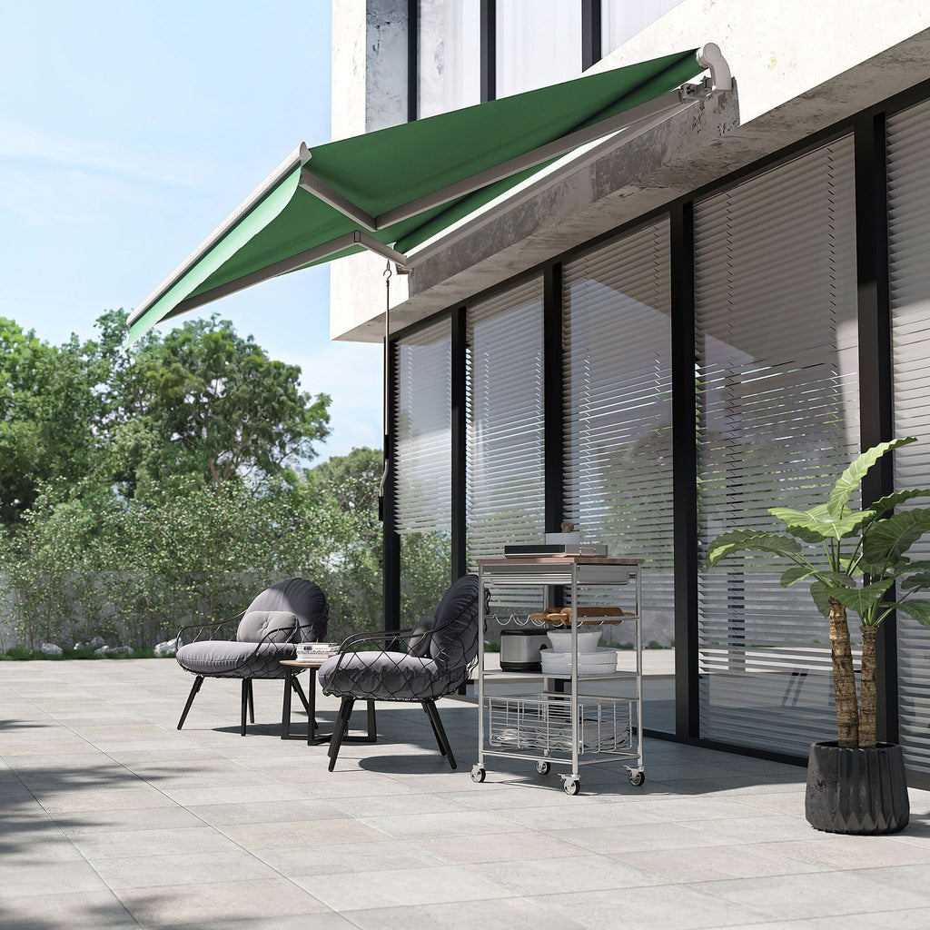 Outsunny 12x10 Manual Retractable Patio Awning, Adjustable Outdoor Sunshade Shelter for Patio, Balcony, Yard, Green