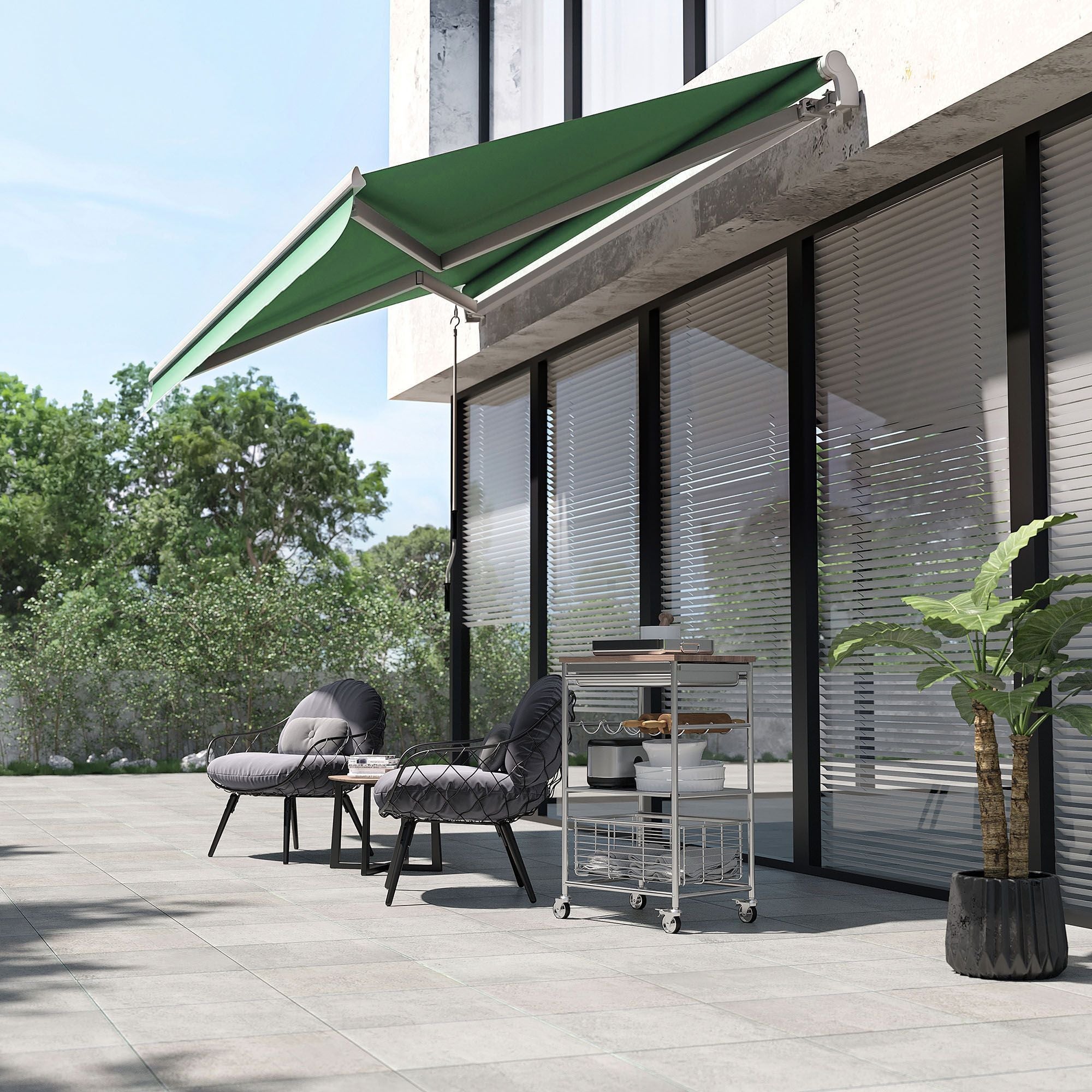 Outsunny 12x10 Manual Retractable Patio Awning, Adjustable Outdoor Sunshade Shelter for Patio, Balcony, Yard, Green