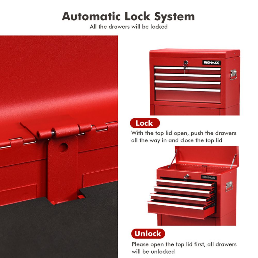 2-in-1 Rolling Tool Chest with 5 Sliding Lockable Drawers