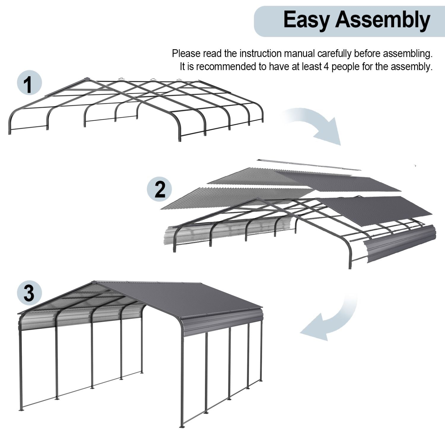 supply Video NEW Metal Carport 12 ×20 FT Heavy Duty with Galvanized Steel Roof, Metal Garage Canopy with Galvanized Steel Roof & Frame, Car Tent Outdoor Storage Shed for Car, Boats and Truck, Gray