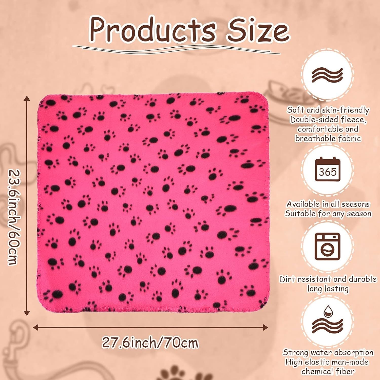 10 Pieces Pet Blankets with Paw Print Dog Cat Fleece Blankets Soft Warm Sleep Mat Pad Bed Cover for Kitten Puppy and Other Small Animals, 24 x 28 Inch