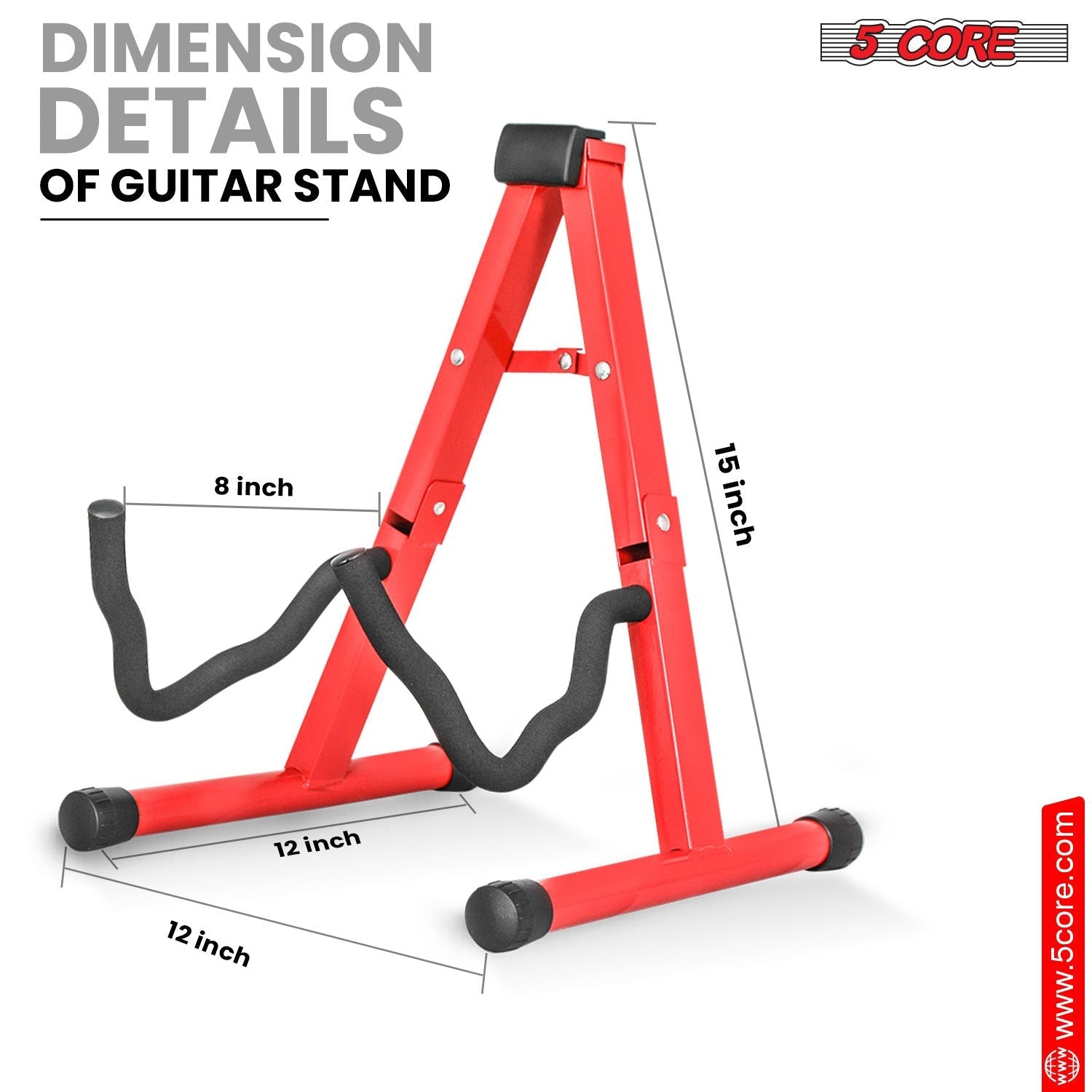 5 CORE Double Guitar Stand Floor Adjustable Heavy Duty A Frame Universal Folding Acoustic Electric Bass Mandolin Banjo Violin Holder Stands For On Stage Studio - GSS RED