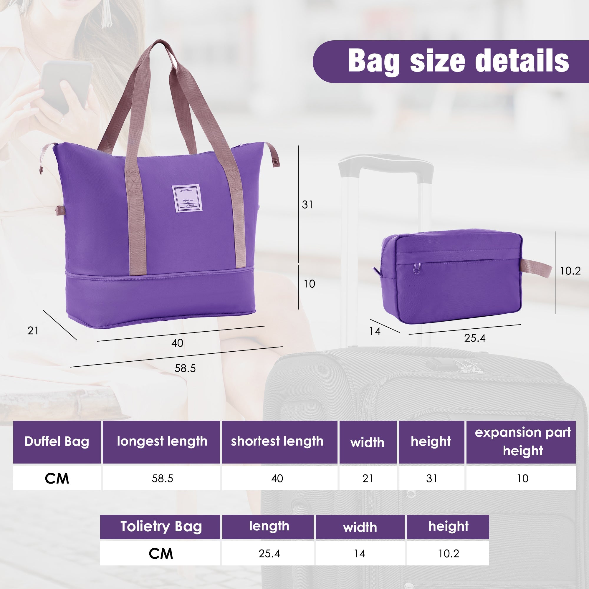 Softside Luggage Expandable 3 Piece Set Suitcase with Duffel Bag Upright Spinner Softshell Lightweight Luggage Travel Set