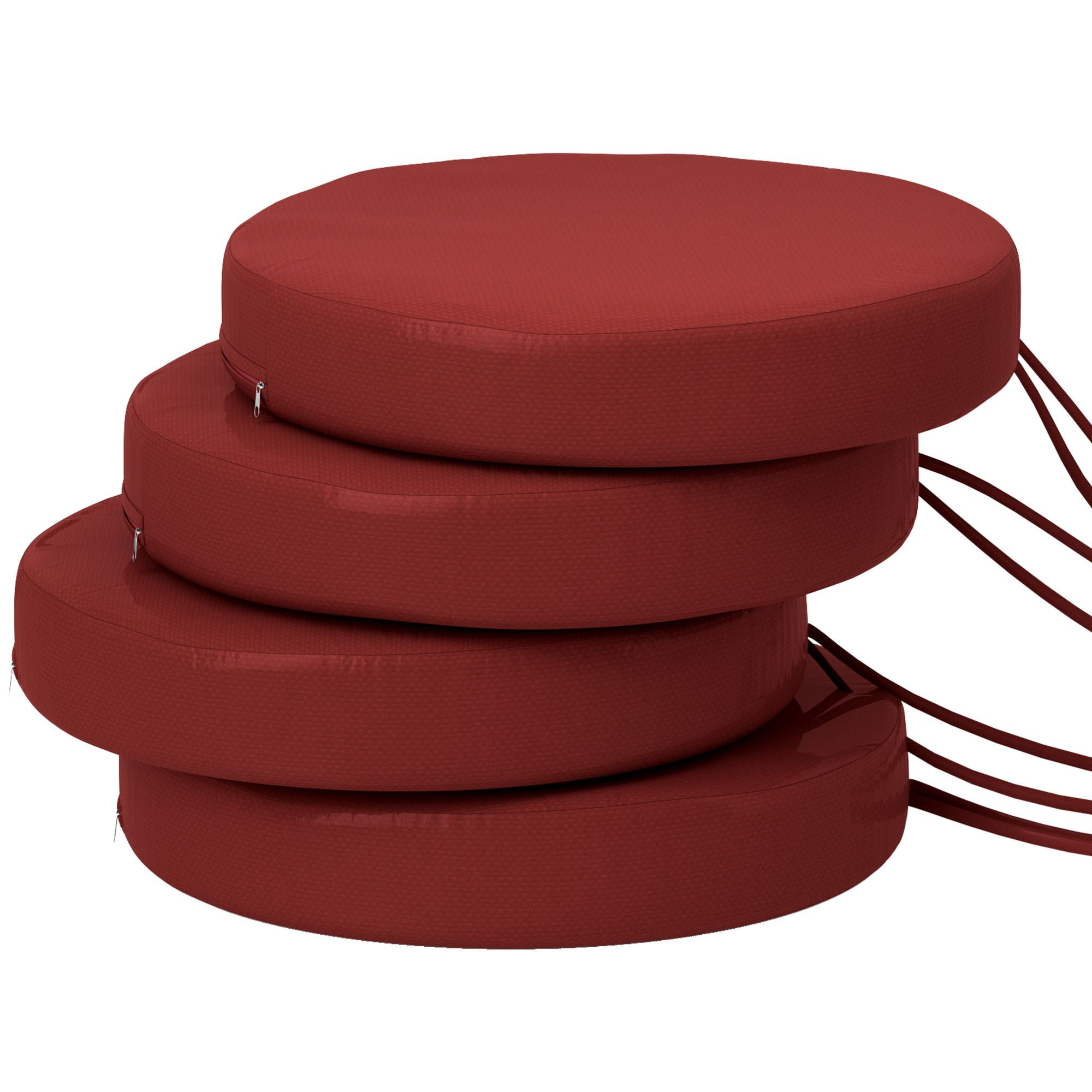 Patio Chair Cushions Set of 4 Round Seat Cushions for Dining Bistro Chairs Machine Washable, 15" x 15" x 3", Wine Red