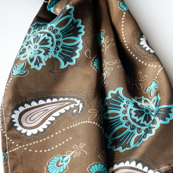 Blando Dark Brown Paisley & Flower Pattern Elegant Extremely Soft Silk Scarf/Wrap/Shawl(Large)