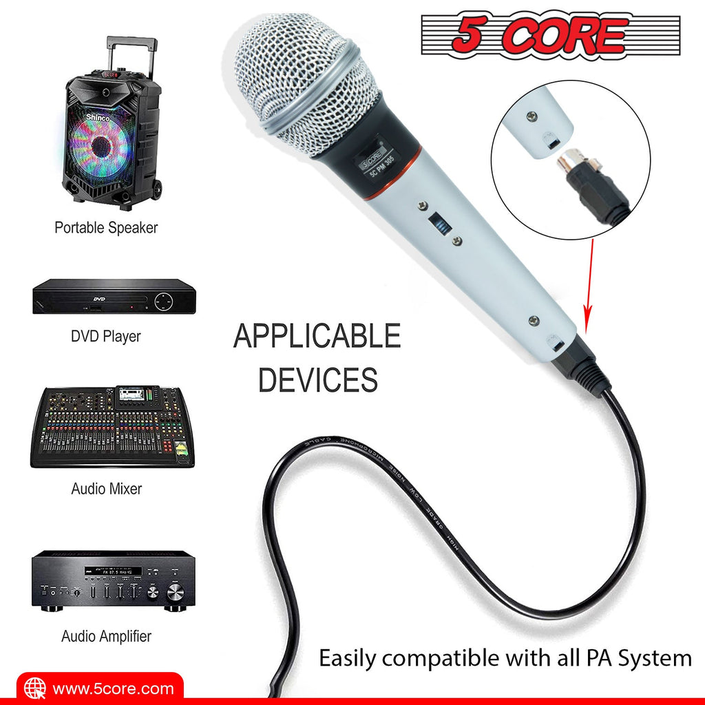 5 Core Microphone Wired Dynamic Vocal Handheld Mic Cardioid Karaoke Unidirectional Microfono w On and Off Switch Includes XLR Audio Cable for Singing, Public Speaking & Parties PM 305