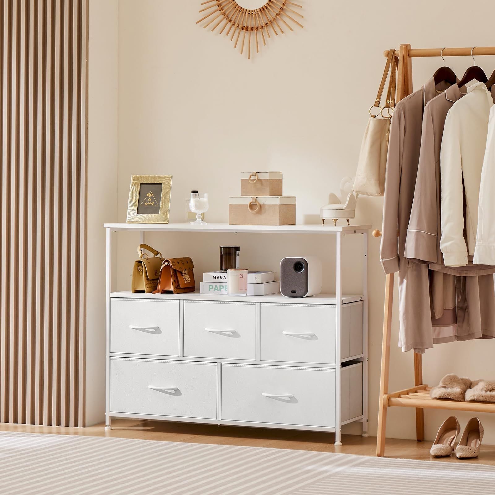 Dresser for Bedroom, Chest of Drawers, 5 Drawer Dresser, Closet Fabric Dresser with Metal Frame tv stand