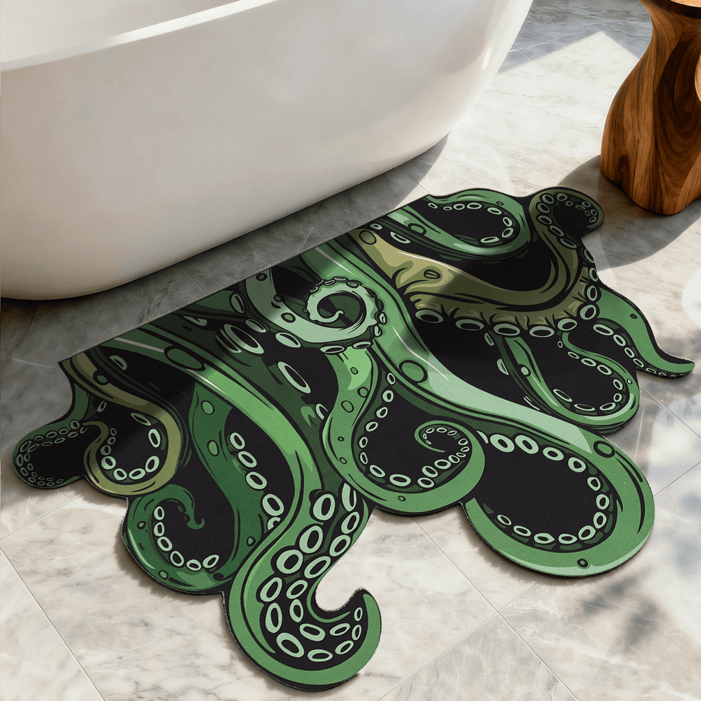 Green And Purple Cthulhu Rugs Water Absorbent Bath Mat Octopus Anime Rug Graphic Gothic Bathroom Rugs Fantasy Decorate, Non Slip Backing, Unique Gift & Decor for Gamers, 27x18 in