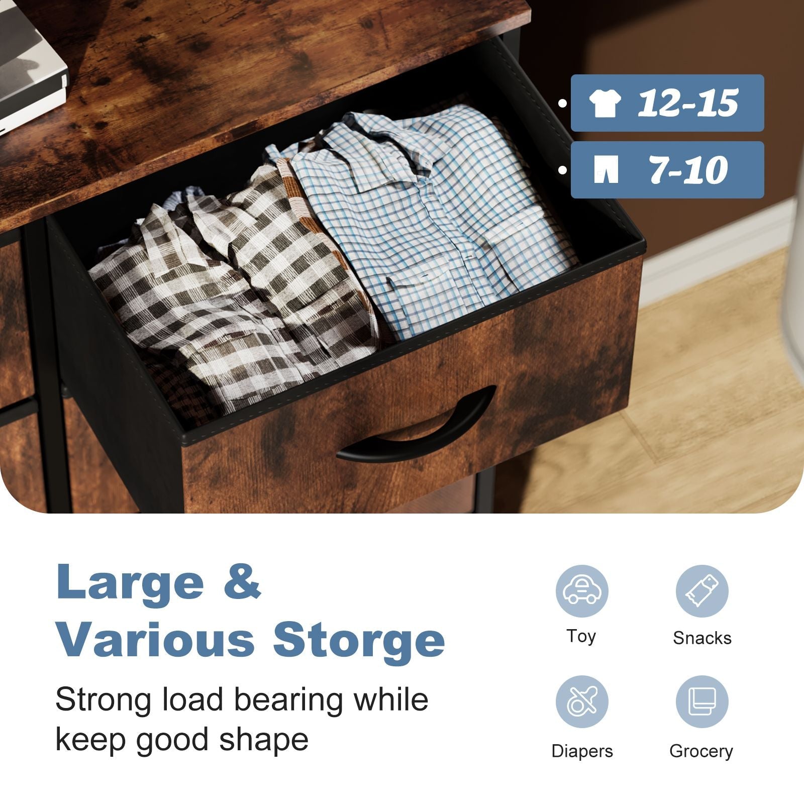Dresser for Bedroom with 8 Drawers Tall Dresser & Chest of Drawers Fabric Dresser with Wood Top and Sturdy Steel Frame