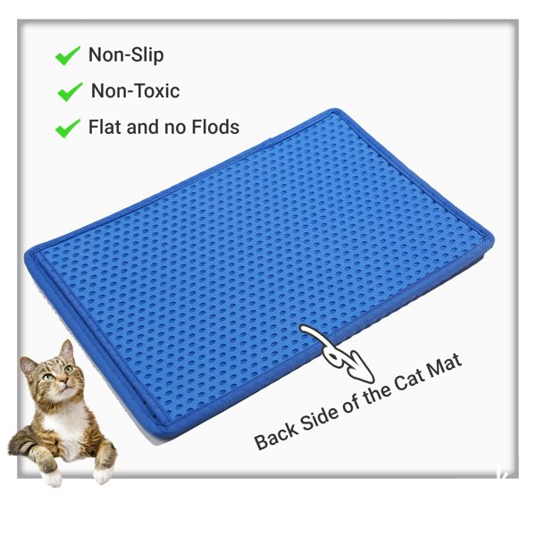 Cat Litter Mat; Kitty Litter Trapping Mat; Double Layer Mats with MiLi Shape Scratching design; Urine Waterproof; Easy Clean; Scatter Control 21" x 14" Blue