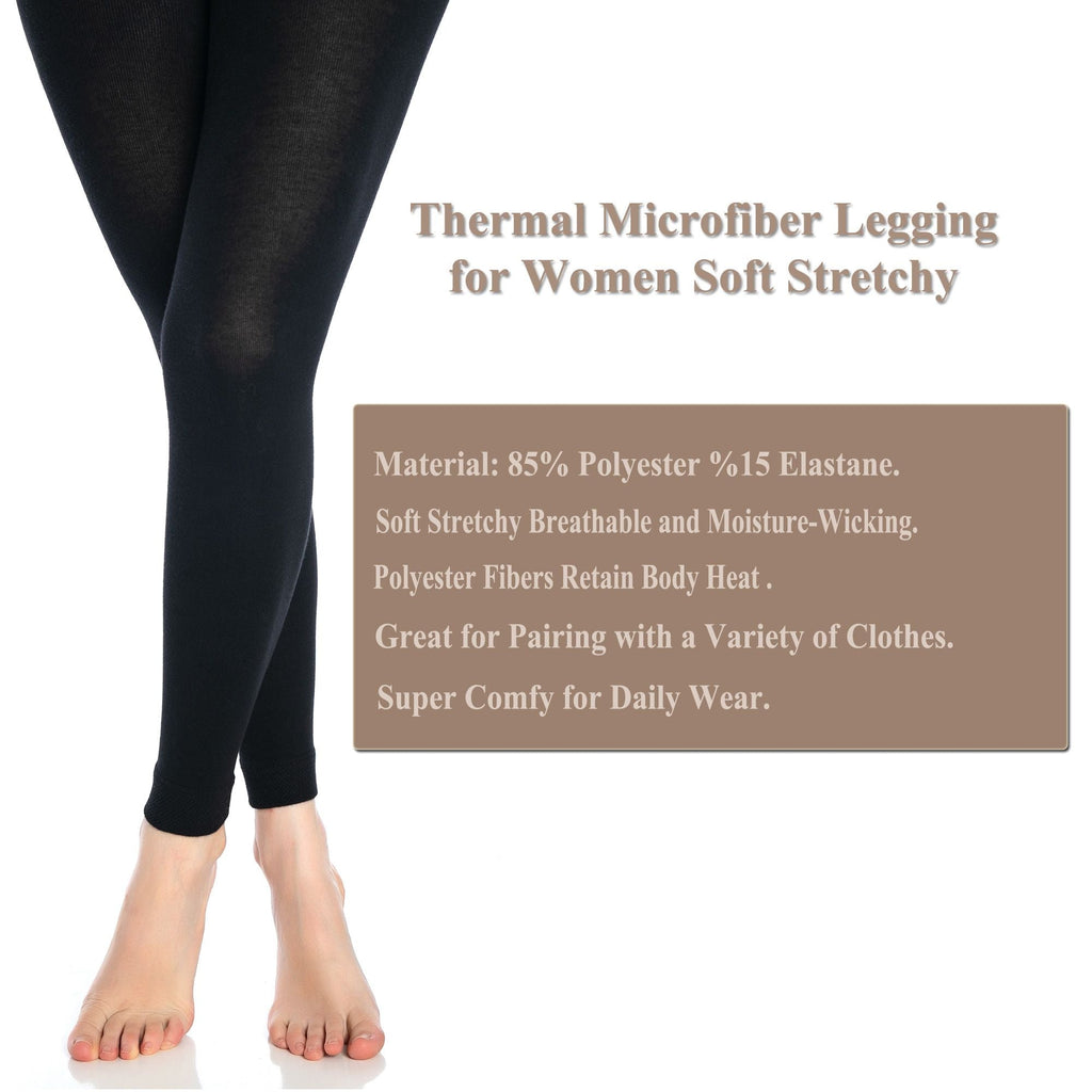 Black Thermal Leggings for Women Microfiber Soft Stretchy Full Winter Warm Tight Leggings