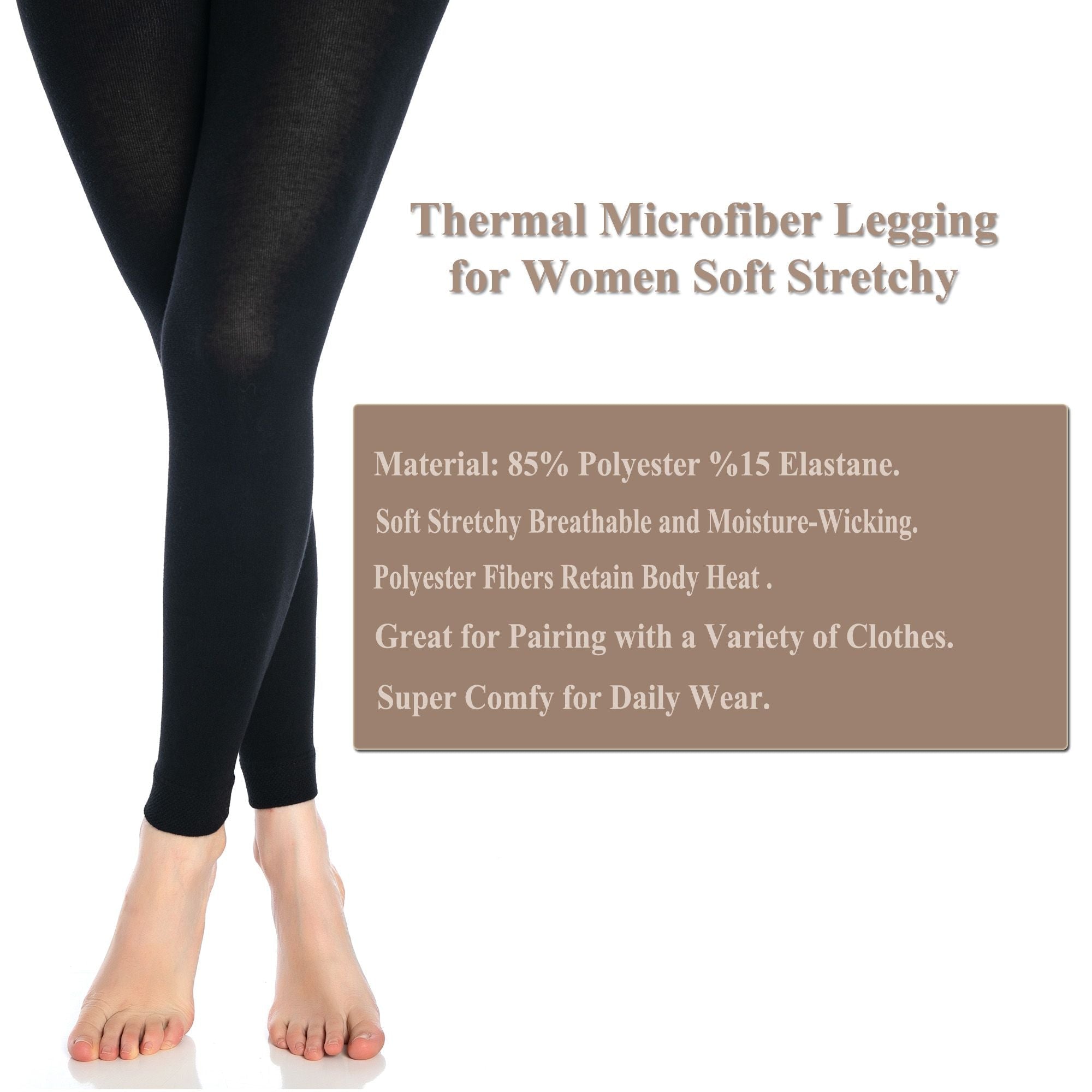 Black Thermal Leggings for Women Microfiber Soft Stretchy Full Winter Warm Tight Leggings