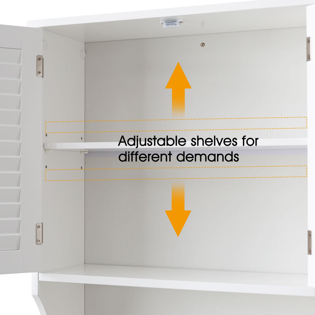 Fralimk 23.6*8.7*67inch Over-The-Toilet Storage, Bathroom Organizers And Storage Over Toilet Cabinet, Behind Toilet Bathroom Organizer With Two Louvered Doors, White
