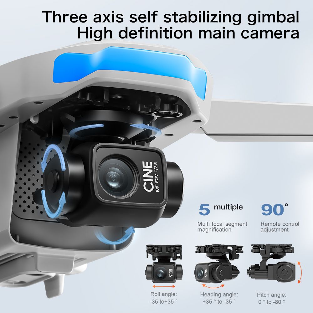 S-X1 GPS Drone, 20-30 Minute Flight, Dual HD 50fps Cameras, 3-Axis Gimbal, 5MP Stabilized Images, Auto Low Power Return, Large Screen Remote