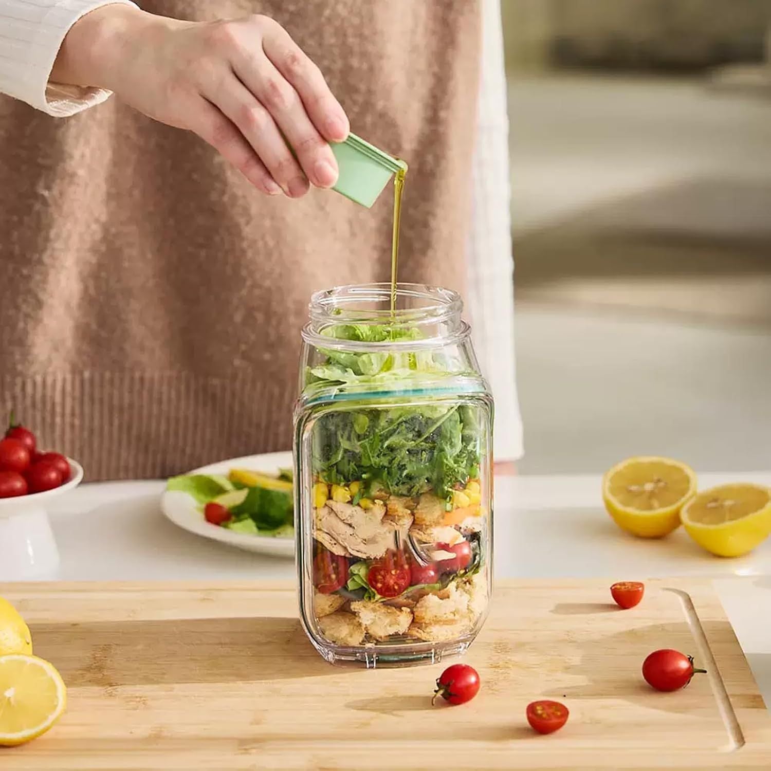 Salad Container with Side Opening, Leak-Resistant Design with Dressing Cup & Lid, Dishwasher & Freezer Safe for Office, Travel & Outdoors (green)