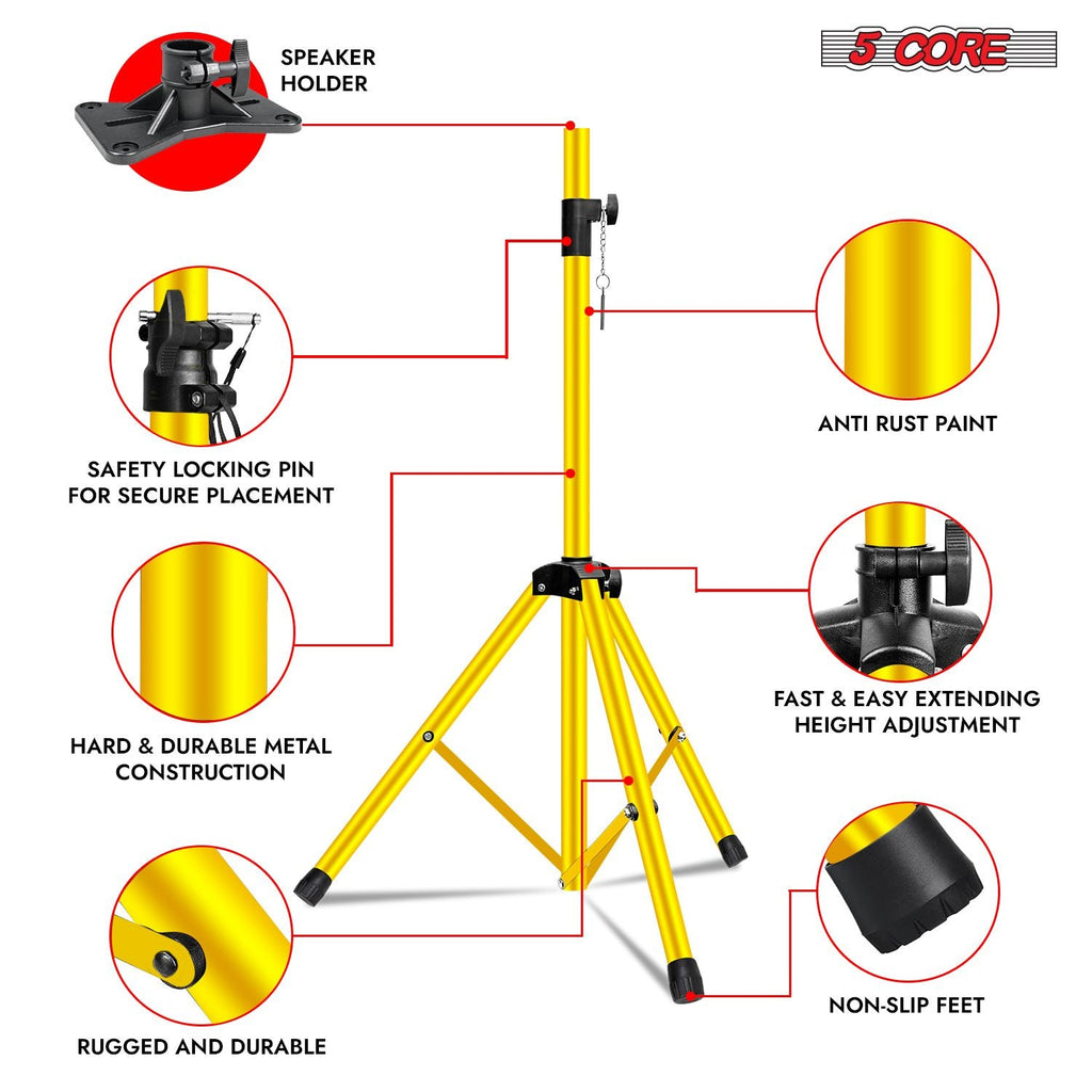 5 Core Speaker Stand Tripod Floor Tall Adjustable Up to 72 Inch DJ Studio Monitor Stands Pole Mount - SS ECO 1PK WOB