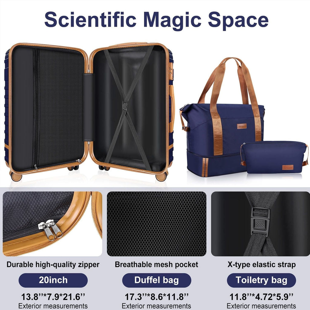 Expandable Suitcase Set Luggage Sets, 20 inch Carry On Luggage with TSA Lock and Double Spinner Wheels,(Deep Blue,3 PCS set )