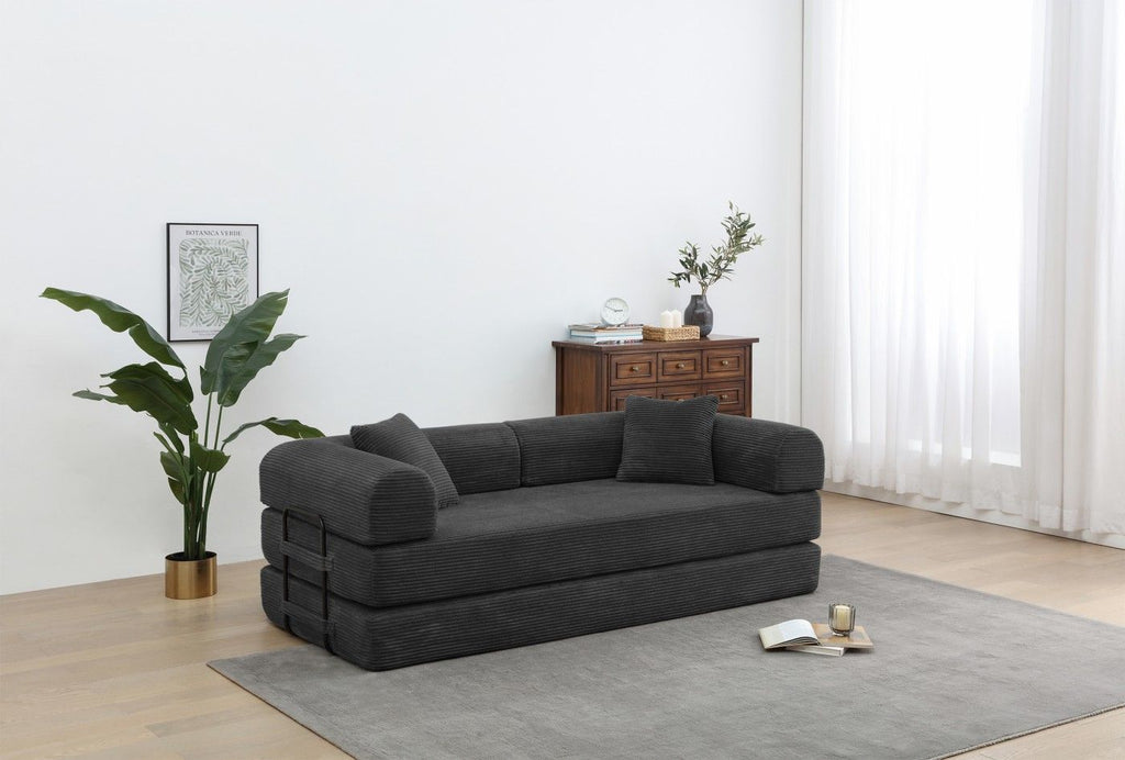 Foldable Sofa Bed, 77.9'' Folding Floor Couch, Compressed Convertable Sleeper Sofa, Memory Foam Couch with Pillow Back Support Armrest, 4-in-1 Futon Sofa Bed for Living Room, Army green