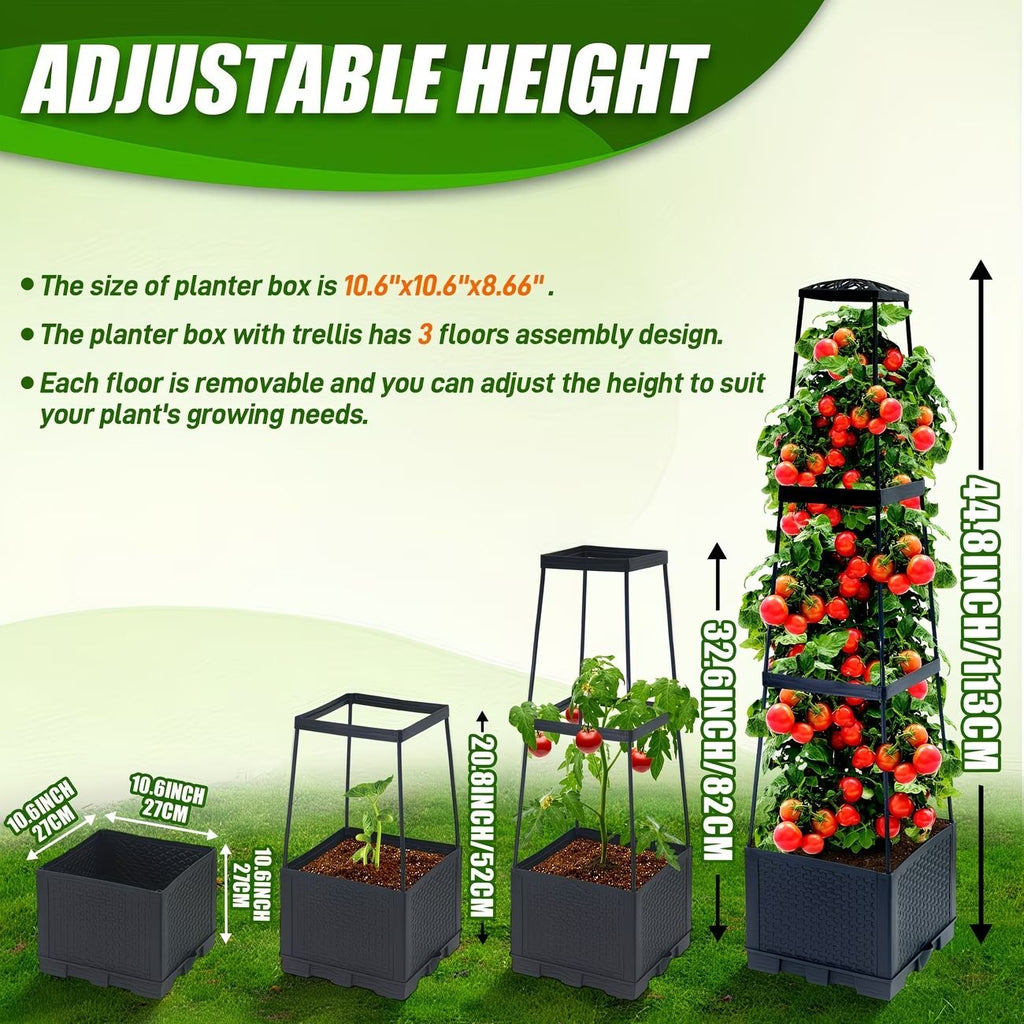 2-Pack 44.8" Self-Watering Tomato Planter with Trellis – Heavy-Duty Indoor & Outdoor Raised Garden Box, Built-in Trapezoid Climbing Grid for Tomatoes, Vegetables & Vining Plants