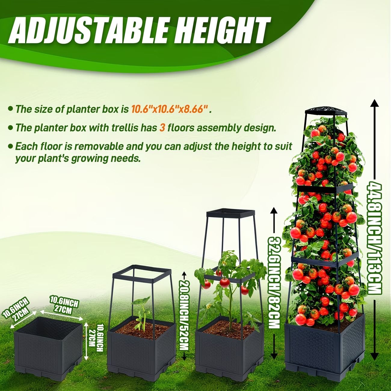 2-Pack 44.8" Self-Watering Tomato Planter with Trellis – Heavy-Duty Indoor & Outdoor Raised Garden Box, Built-in Trapezoid Climbing Grid for Tomatoes, Vegetables & Vining Plants