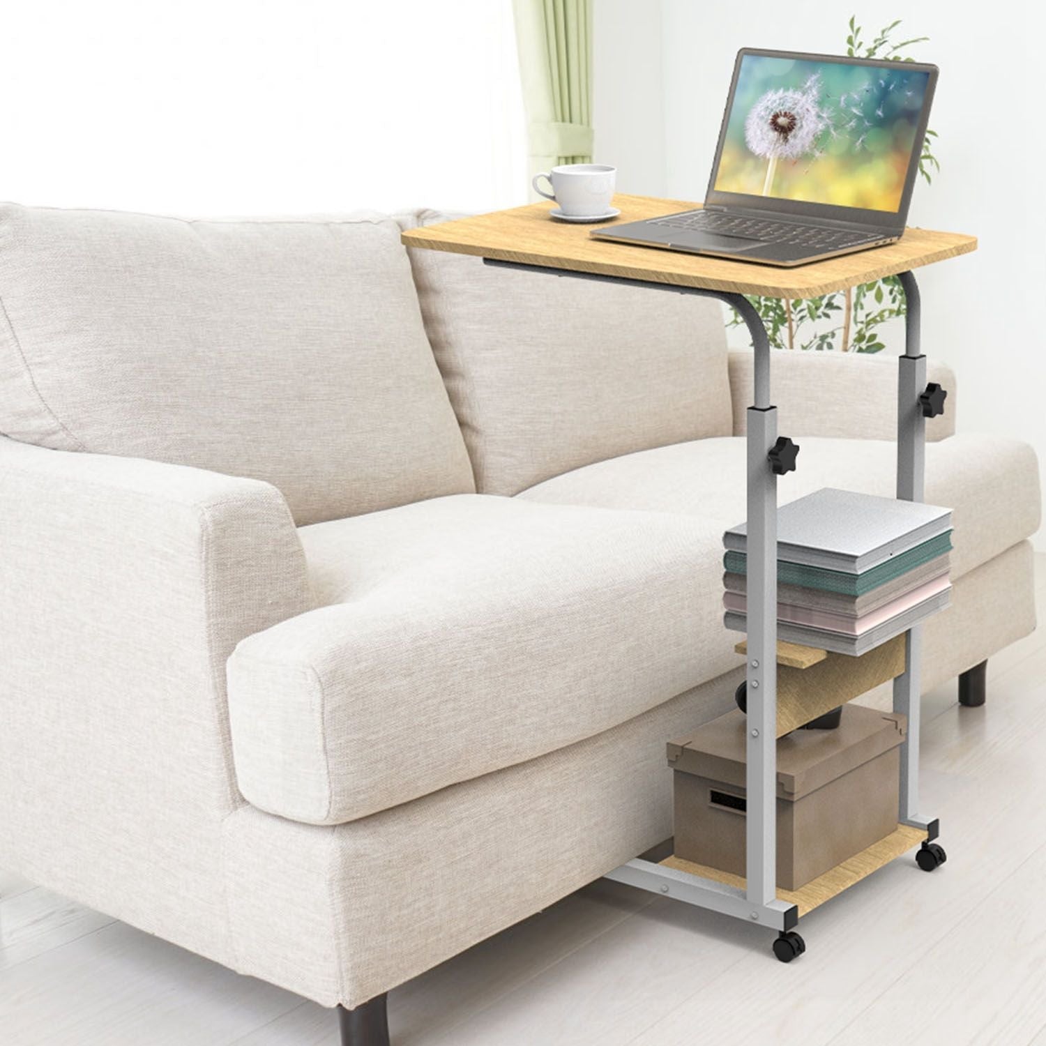 C Side Table 3-Tier Laptop Desk Small Slim Snack Side Table for Couch Bed Sofa for Small Spaces Living Room Bedroom